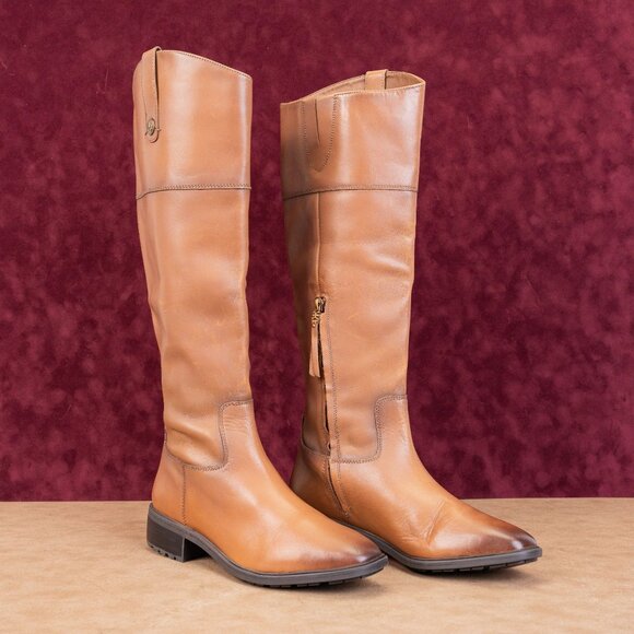 Sam Edelman Women Drina Tan Leather Snip Toe Lug Riding Boots size 10 - Picture 1 of 9